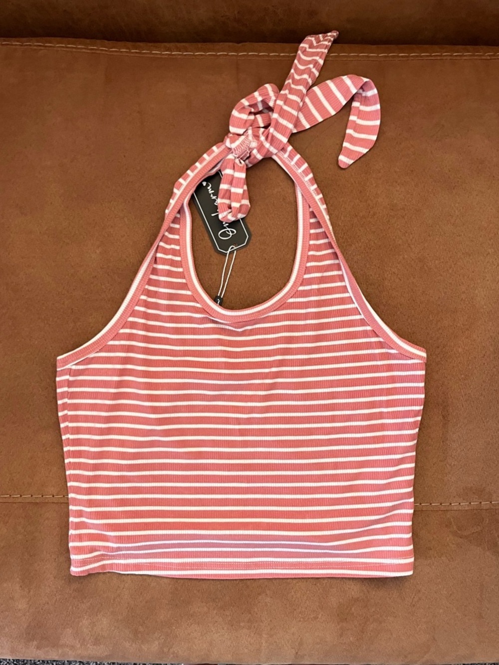 Boutique Womenspink and white striped ribbed halterneck top and lounge pants set - Picture 4 of 11